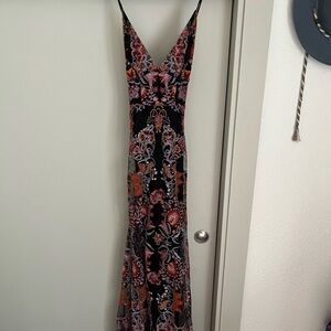 Floral Maxi Dress - Black and Red